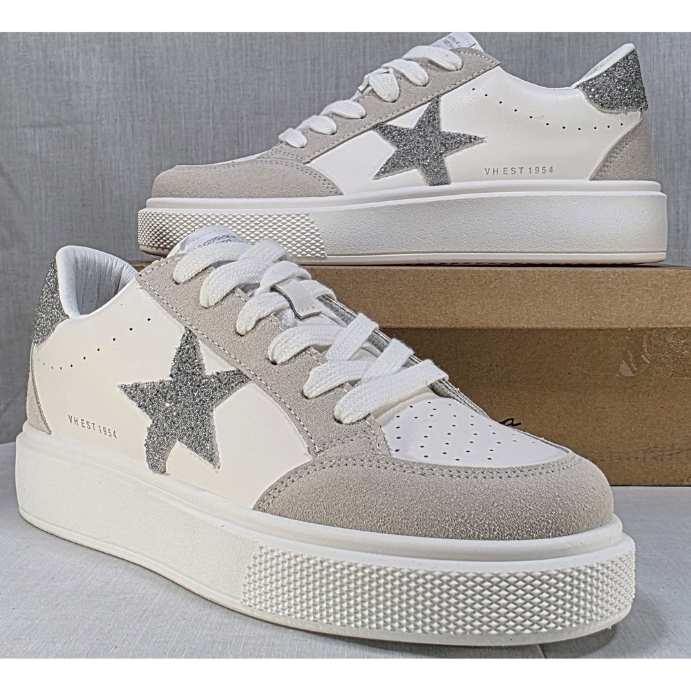 Vintage Havana Gail White Grey Glitter Star Platform Sneakers Women's 8.5